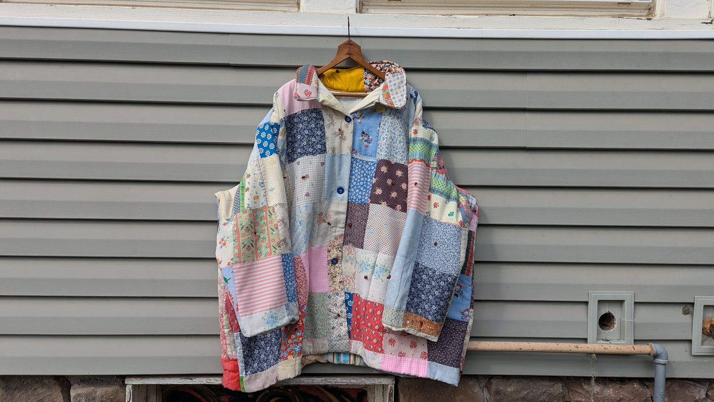 Vintage Patchwork Quilt Coat, Jacket Made From a Patchwork Quilt