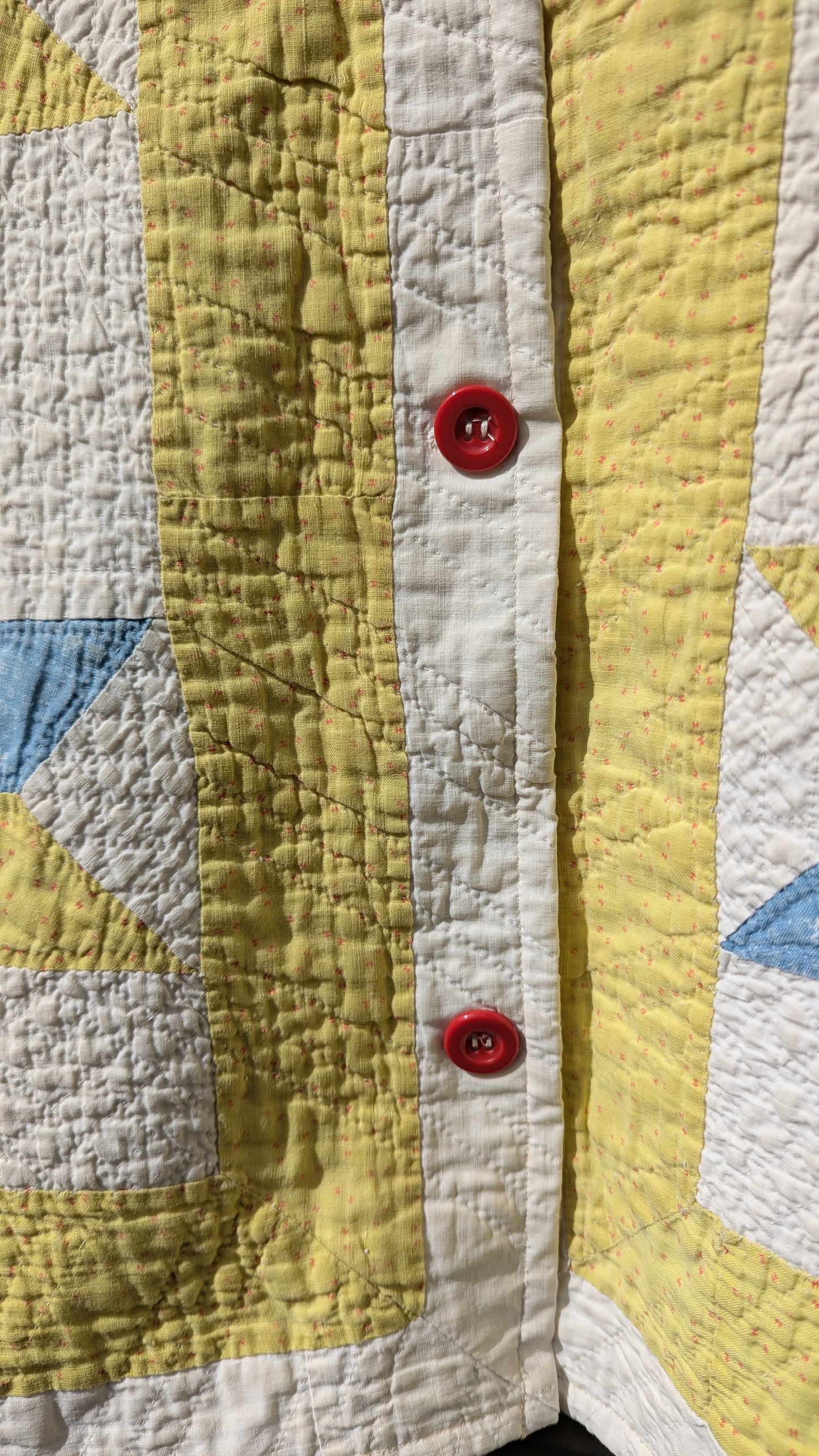 Vintage Yellow and Blue Star Quilt Coat, Jacket Made From a Patchwork Quilt