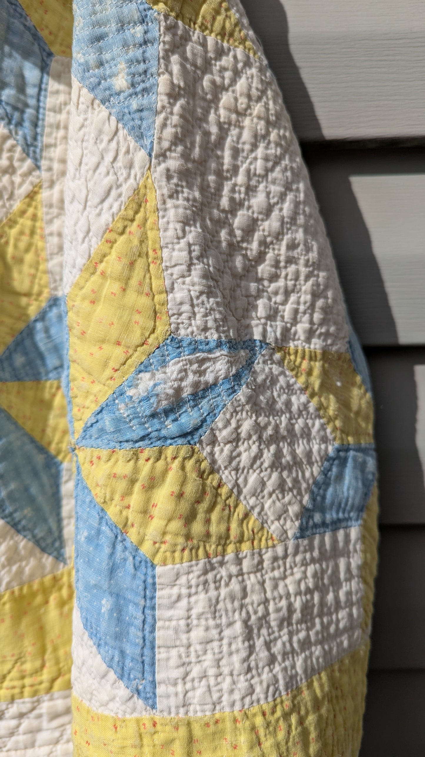 Vintage Yellow and Blue Star Quilt Coat, Jacket Made From a Patchwork Quilt