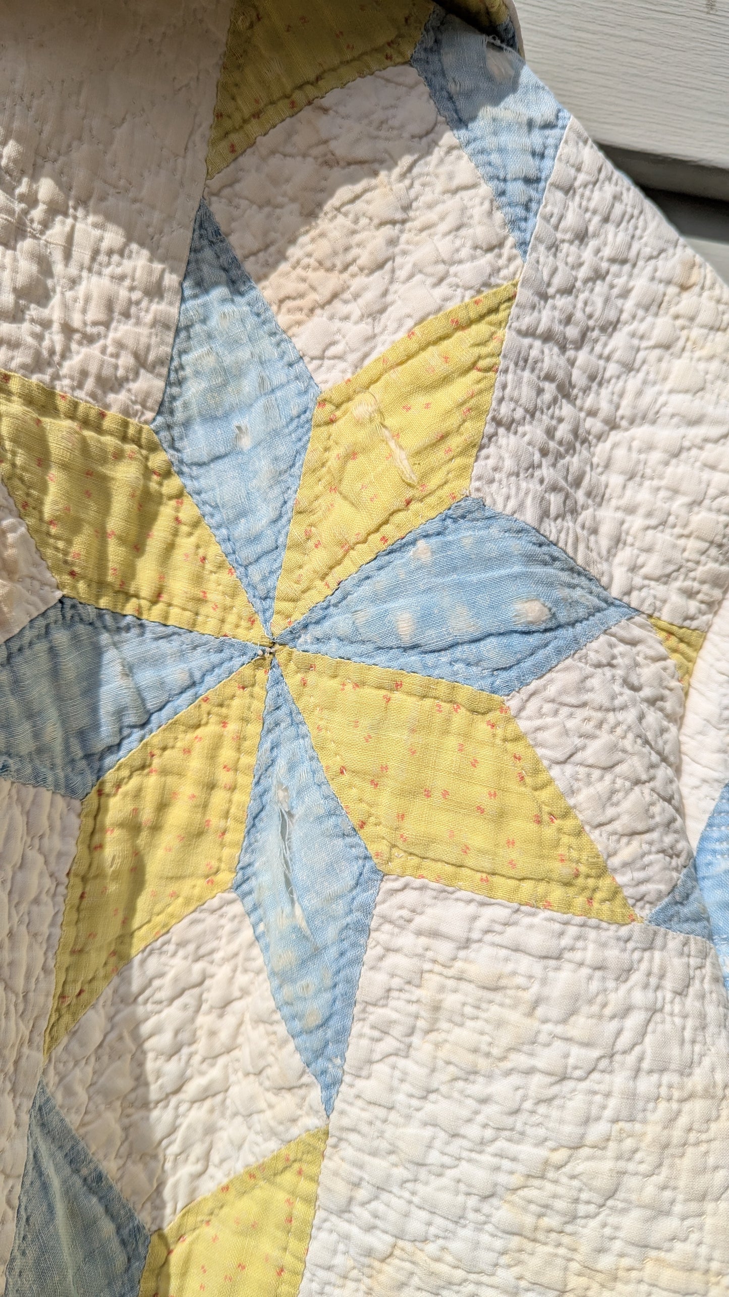 Vintage Yellow and Blue Star Quilt Coat, Jacket Made From a Patchwork Quilt