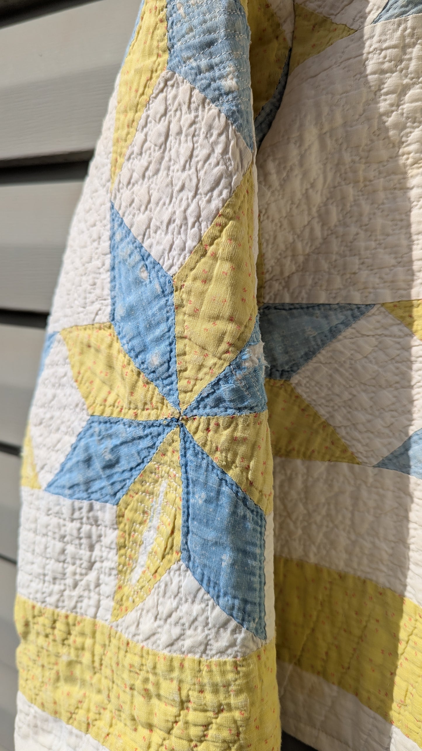 Vintage Yellow and Blue Star Quilt Coat, Jacket Made From a Patchwork Quilt