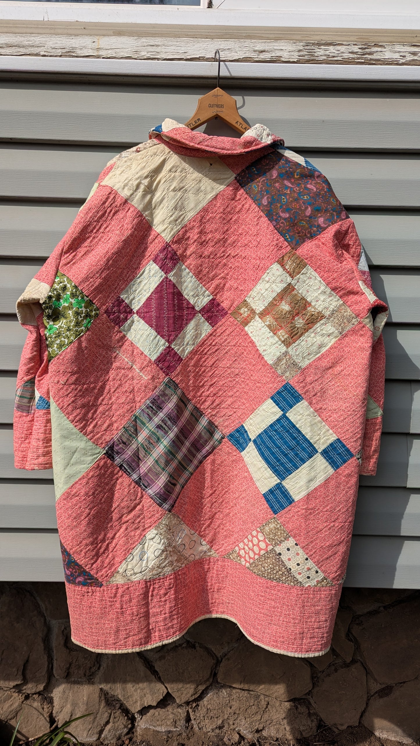 Vintage Nine Patch Quilt Coat, Jacket Made From a Patchwork Quilt