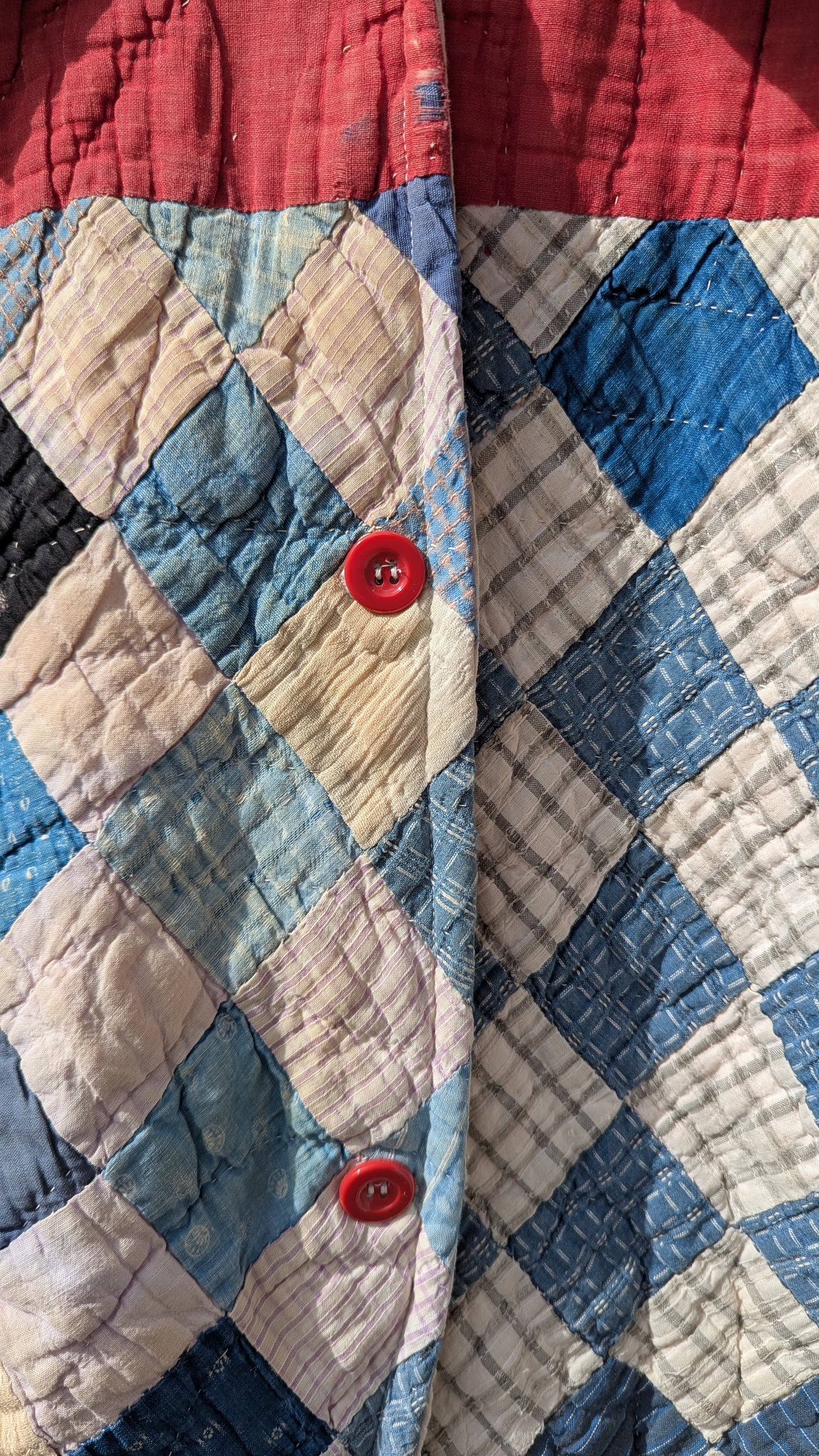 Vintage Red and Blue Quilt Coat, Jacket Made From a Patchwork Quilt