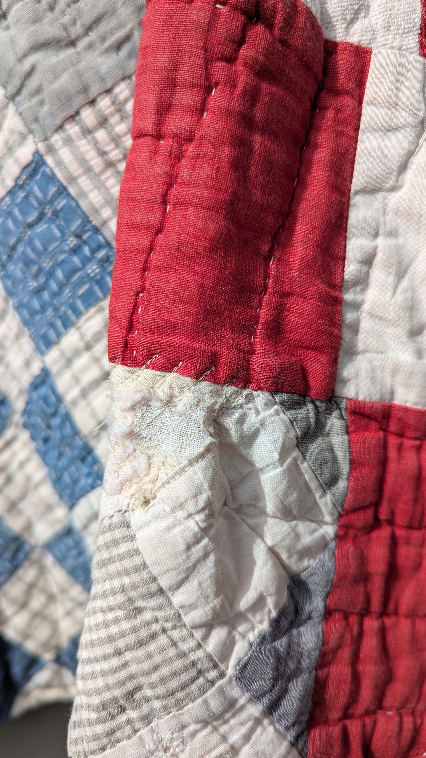 Vintage Red and Blue Quilt Coat, Jacket Made From a Patchwork Quilt