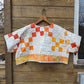 Nine Patch Quilted Short Sleeve Cropped Shirt, Shirt Made From a Vintage Patchwork Quilt