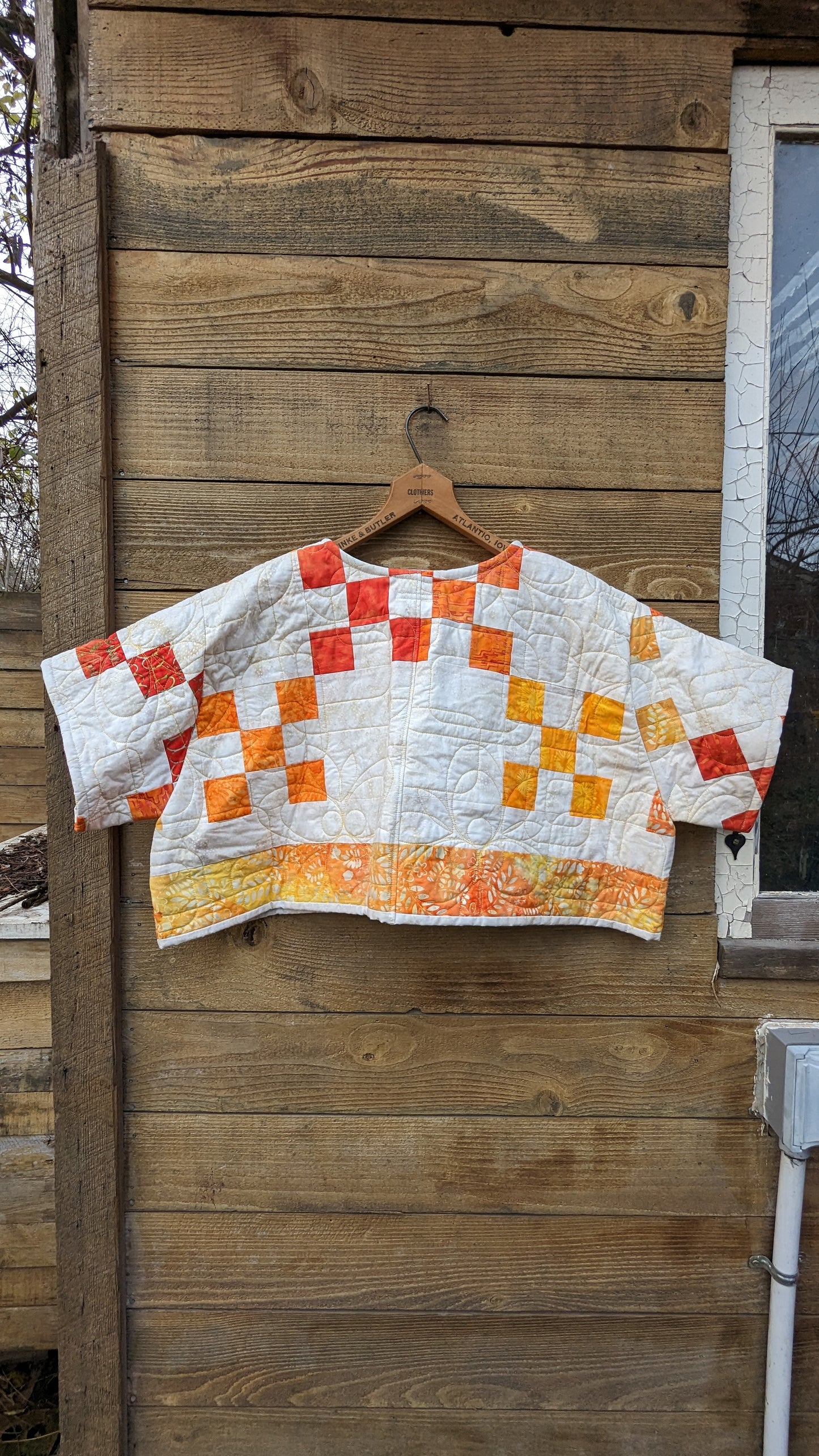 Nine Patch Quilted Short Sleeve Cropped Shirt, Shirt Made From a Vintage Patchwork Quilt