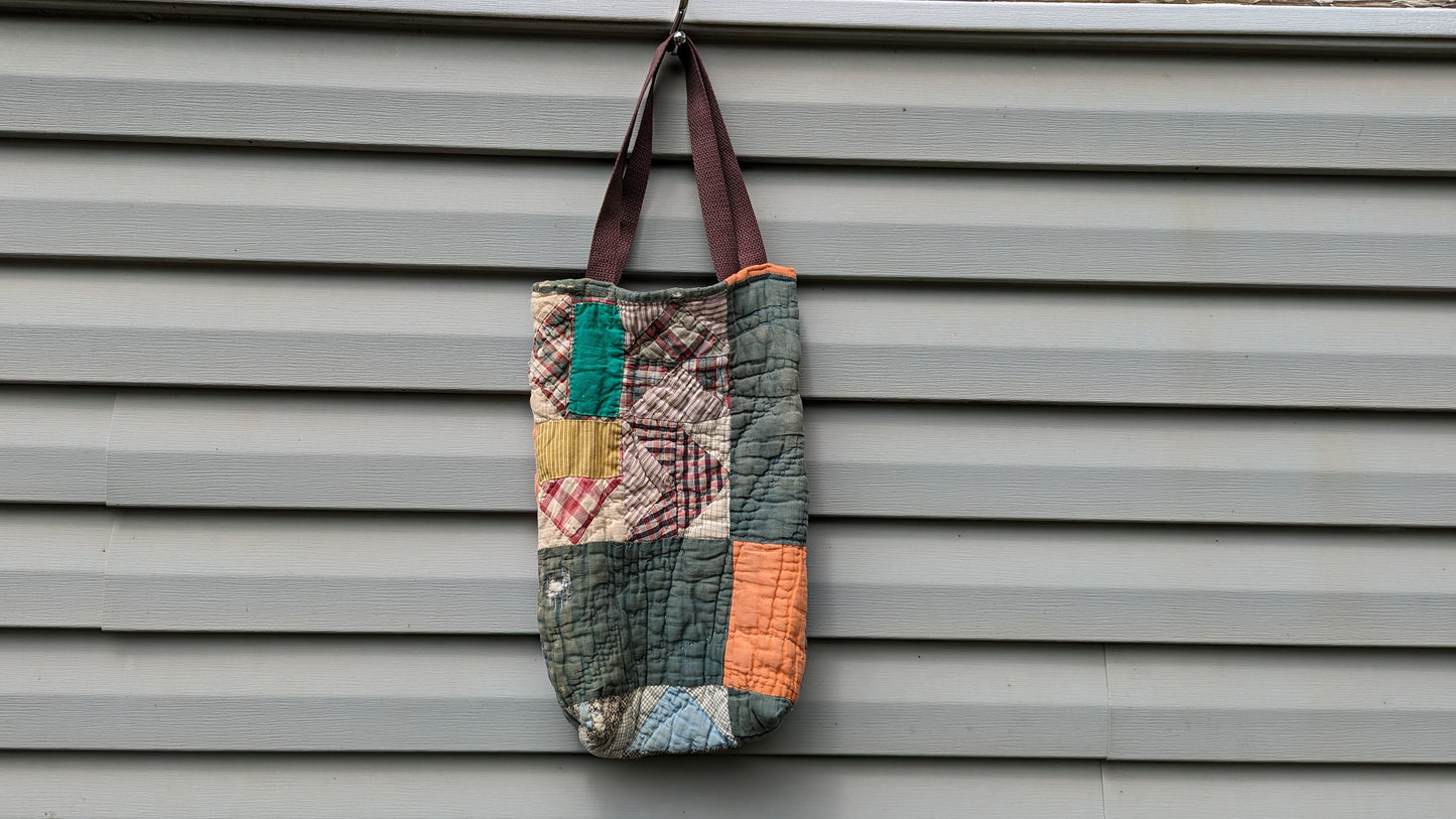 Pinwheel Quilt Tote Bag, Reusable Shopping Bag Made From A Patchwork Quilt