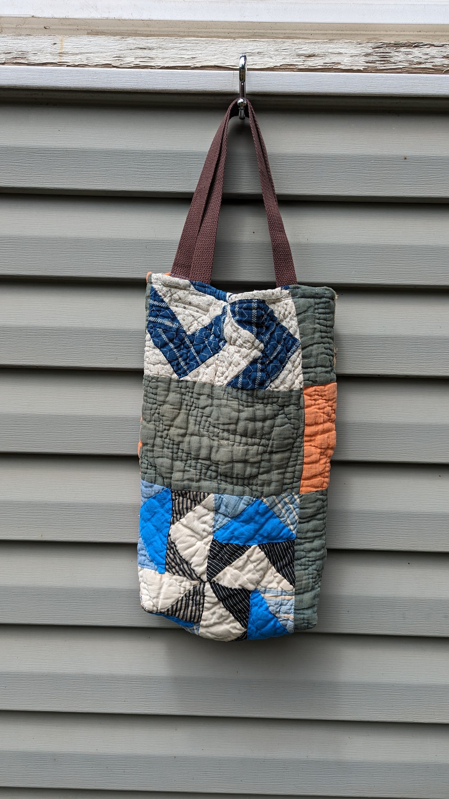 Pinwheel Quilt Tote Bag, Reusable Shopping Bag Made From A Patchwork Quilt