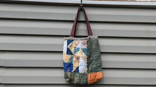 Pinwheel Quilt Tote Bag, Reusable Shopping Bag Made From A Patchwork Quilt