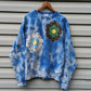 Tie Dye Flower Garden Quilt Patch Sweater, Pullover Crew Neck Sweatshirt With Patchwork Quilt Patch