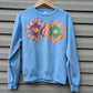 Blue Flower Garden Quilt Patch Sweater, Pullover Crew Neck Sweatshirt With Patchwork Quilt Patch