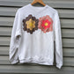 White Flower Garden Quilt Patch Sweater, Pullover Crew Neck Sweatshirt With Patchwork Quilt Patch