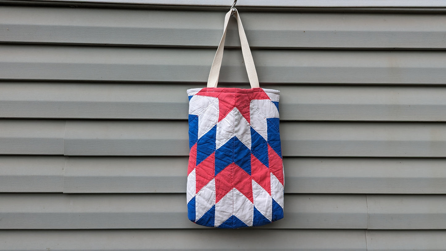 Lone Star Quilt Tote Bag, Reusable Shopping Bag Made From A Patchwork Quilt