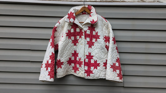 Red Vintage Quilt Coat, Quilt Coat Made From A Patchwork Quilt