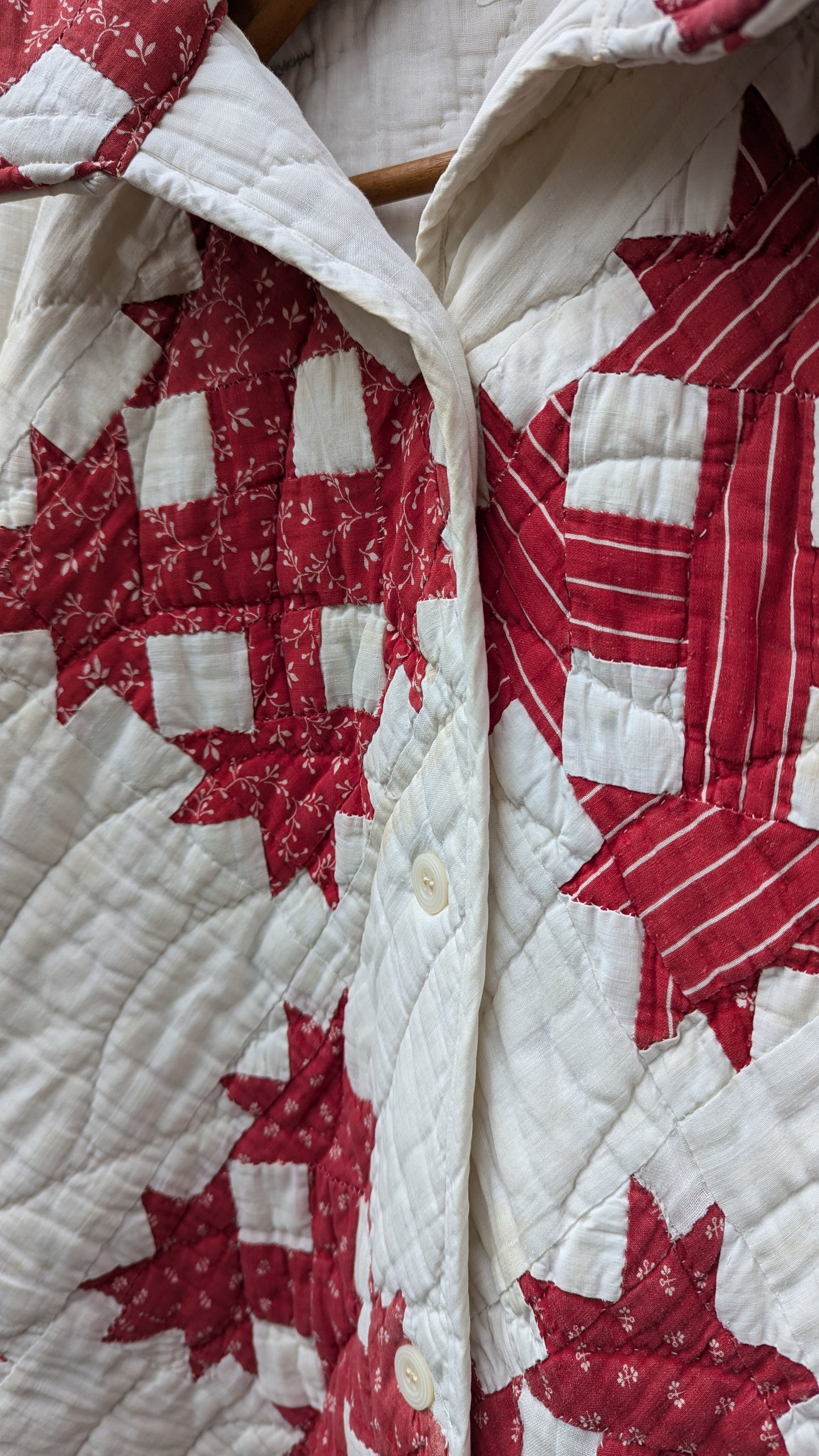 Red Vintage Quilt Coat, Quilt Coat Made From A Patchwork Quilt