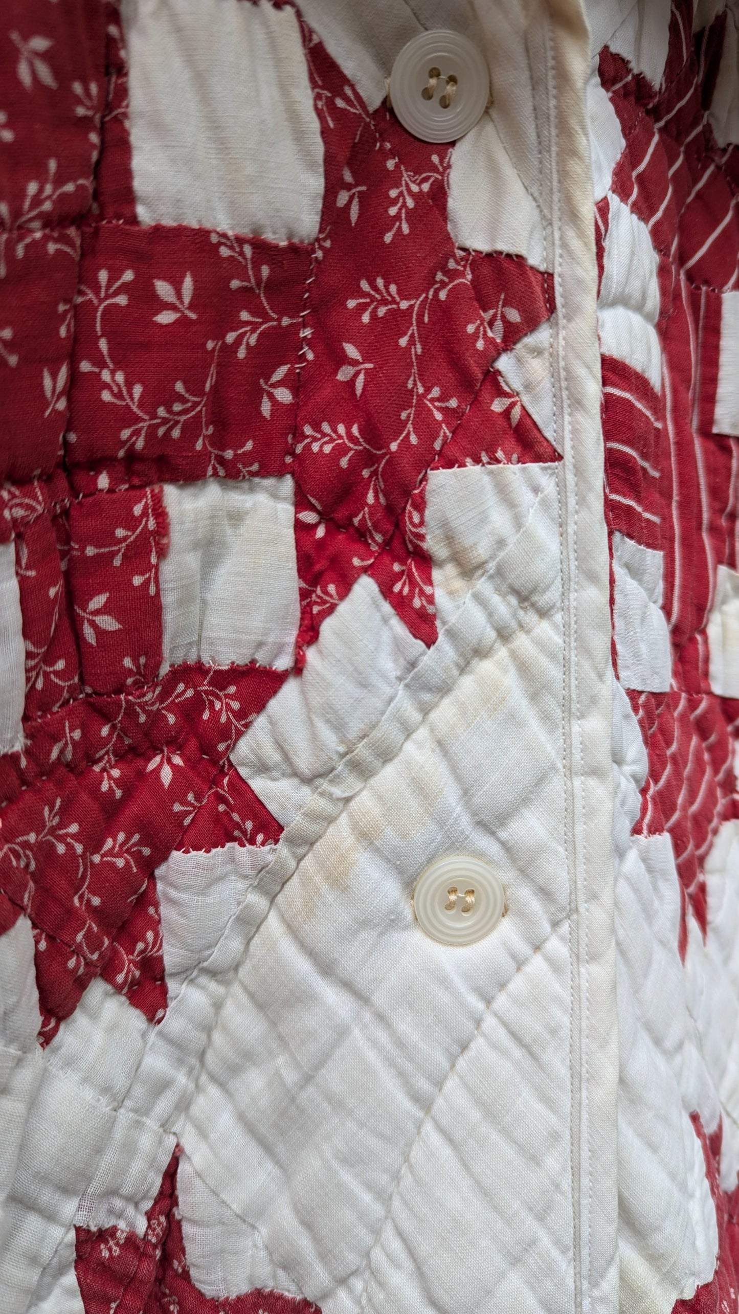 Red Vintage Quilt Coat, Quilt Coat Made From A Patchwork Quilt