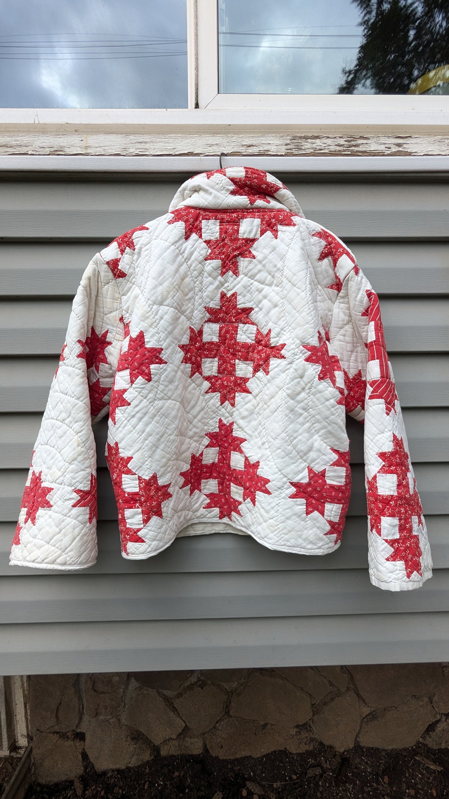 Red Vintage Quilt Coat, Quilt Coat Made From A Patchwork Quilt