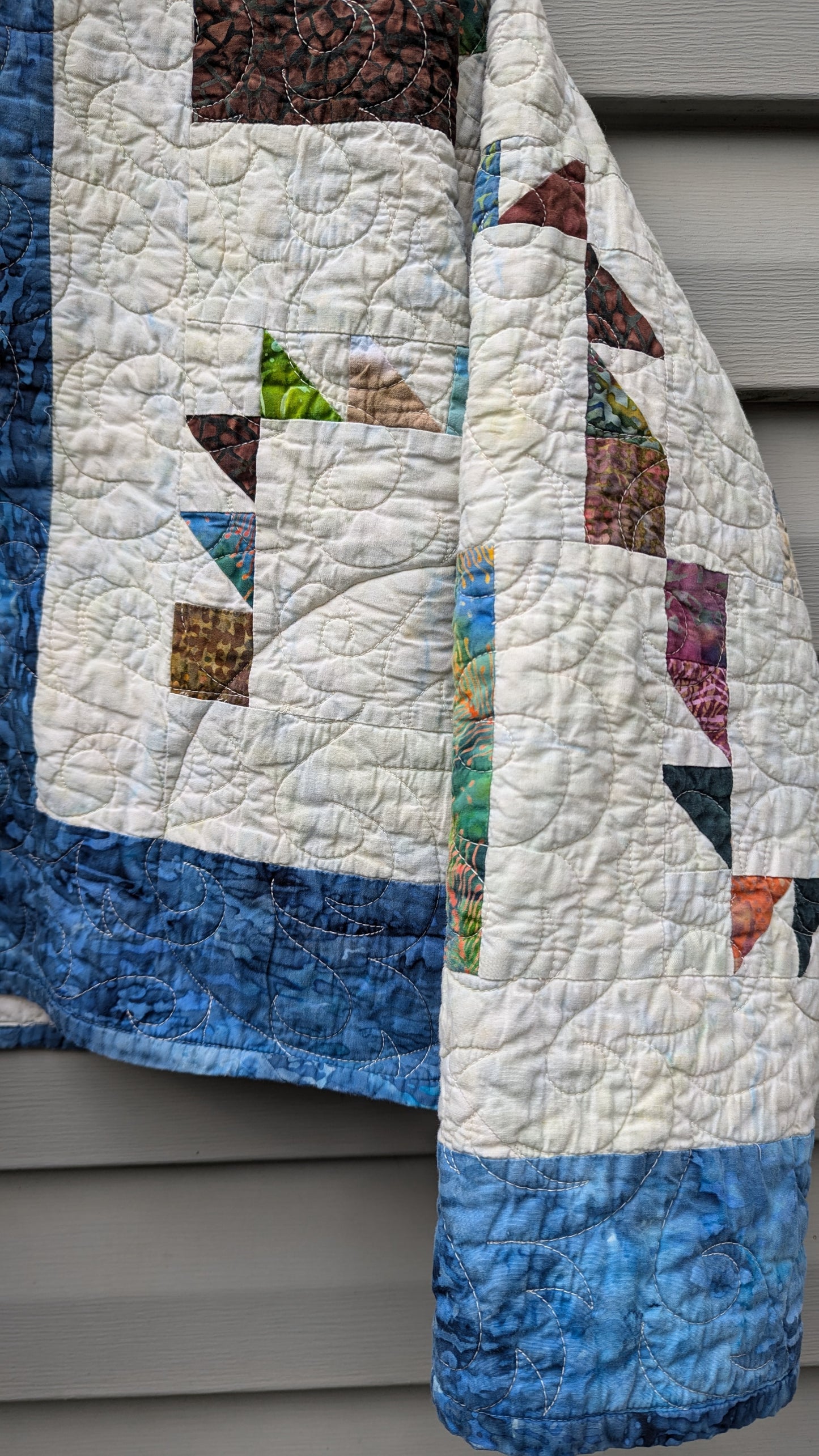 Blue and White Hooded Quilt Coat, Quilt Coat Made From A Patchwork Quilt