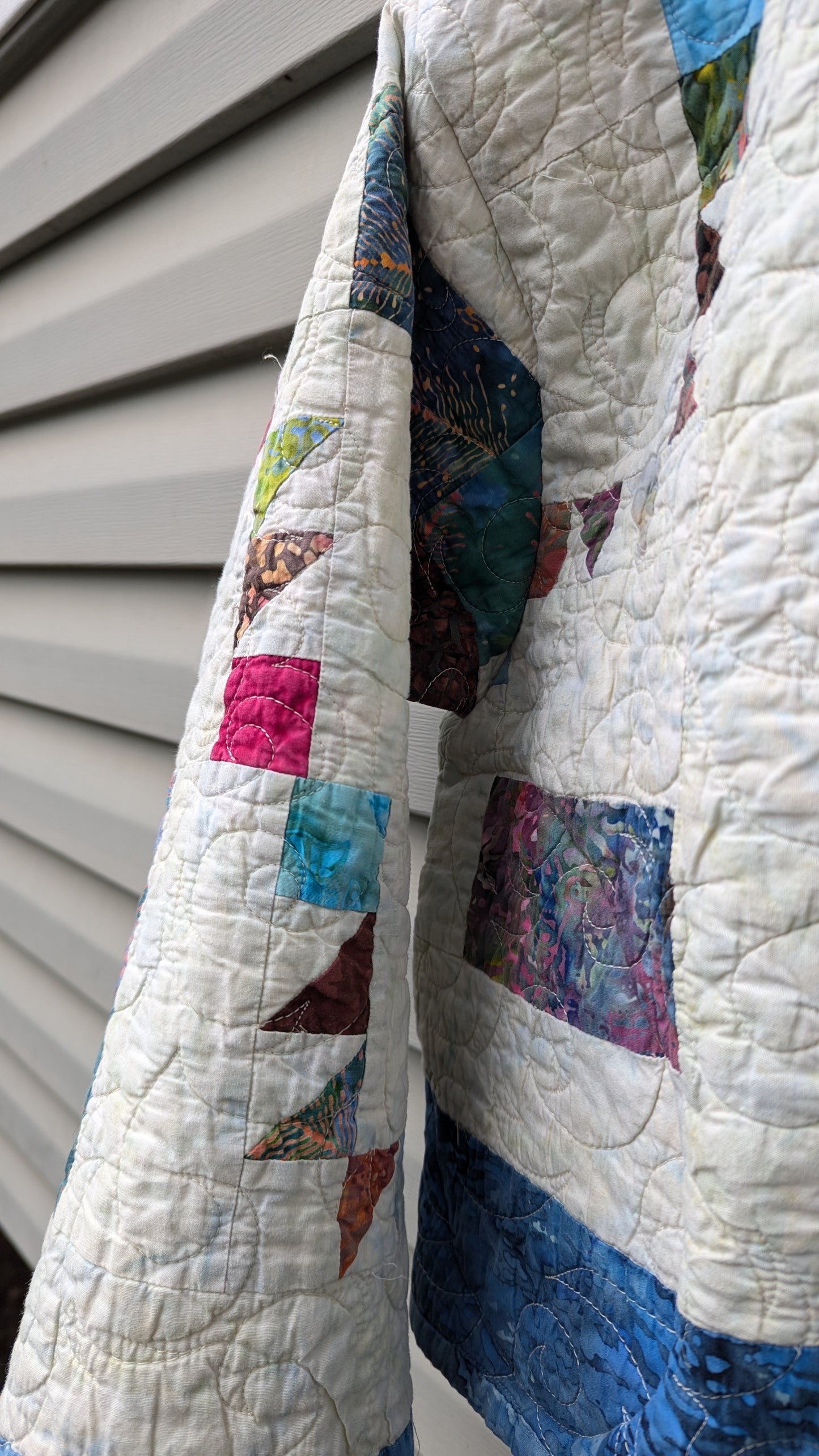 Blue and White Hooded Quilt Coat, Quilt Coat Made From A Patchwork Quilt