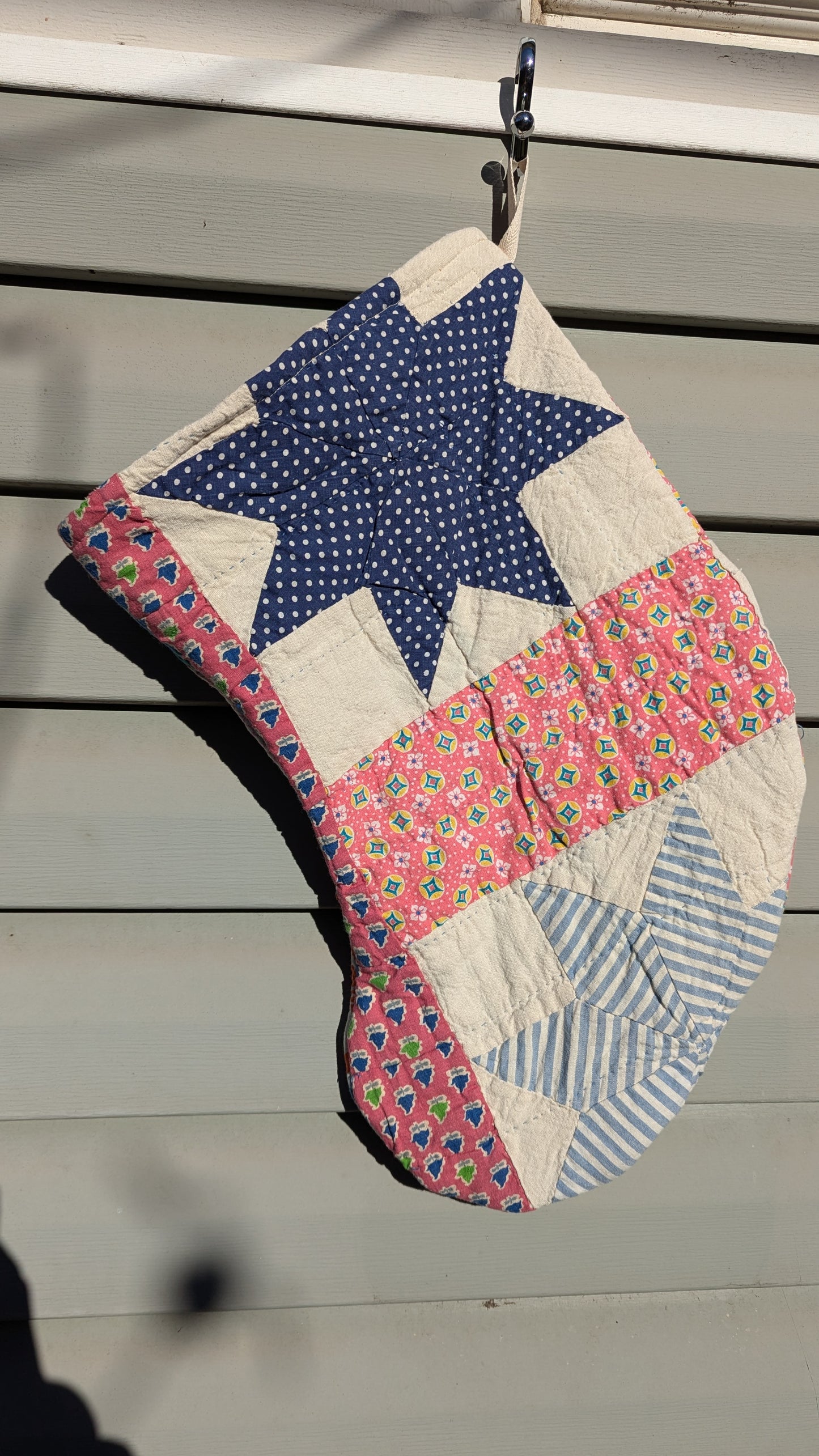 Star Patchwork Quilt Stocking, Stocking Made From A Vintage Quilt