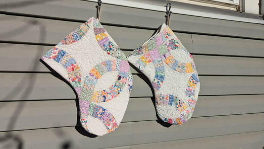 Set of Double Wedding Patchwork Quilt Stockings, Stocking Made From A Vintage Quilt