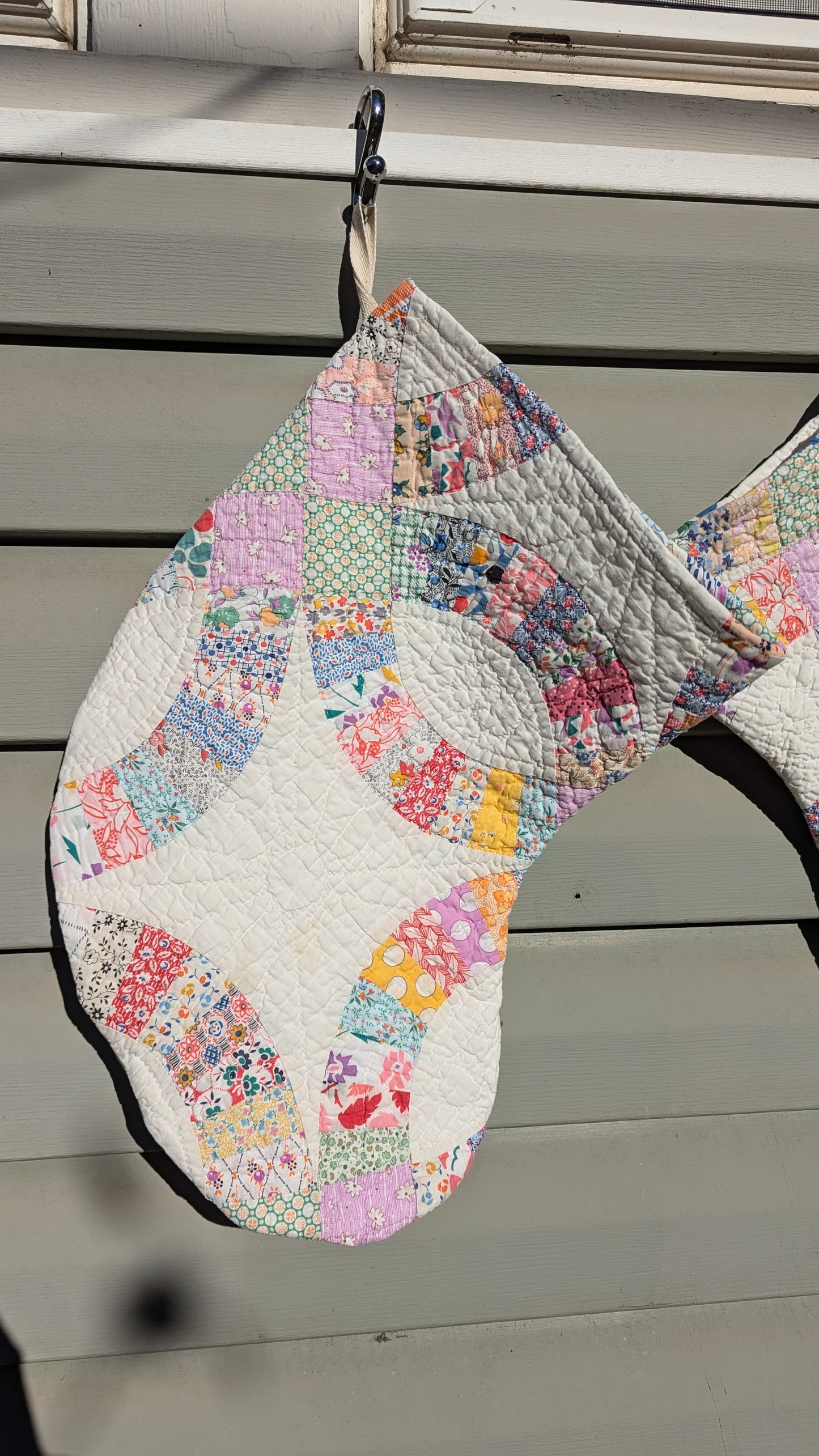 Set of Double Wedding Patchwork Quilt Stockings, Stocking Made From A Vintage Quilt