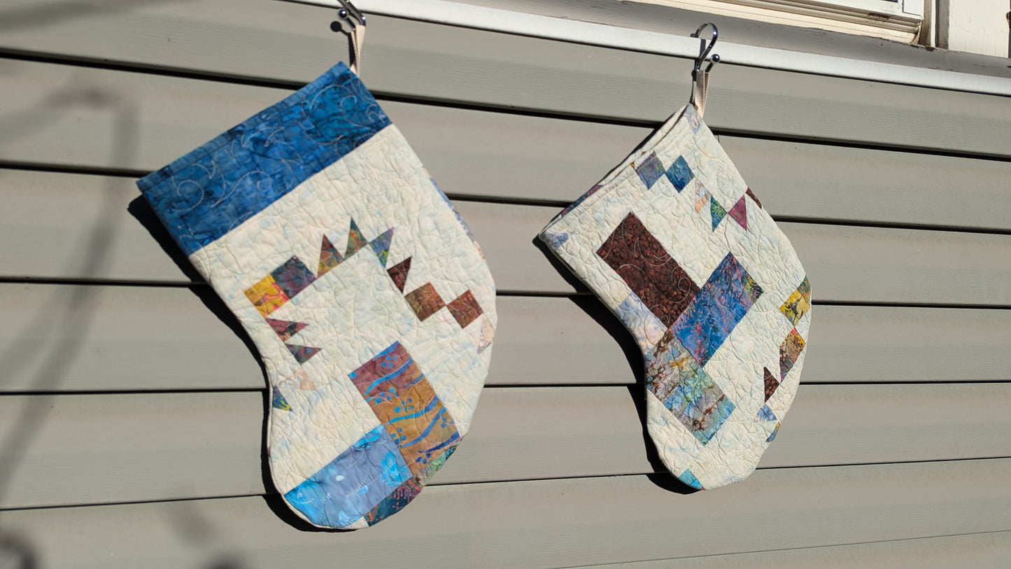 Set of Flying Geese Patchwork Quilt Stockings, Stocking Made From A Vintage Quilt