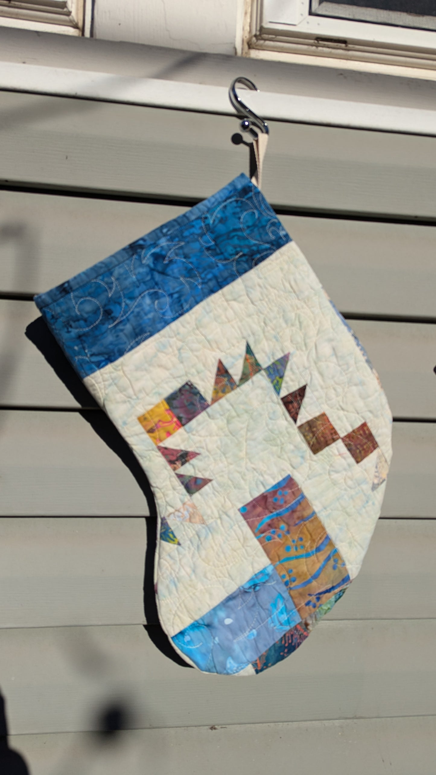 Set of Flying Geese Patchwork Quilt Stockings, Stocking Made From A Vintage Quilt