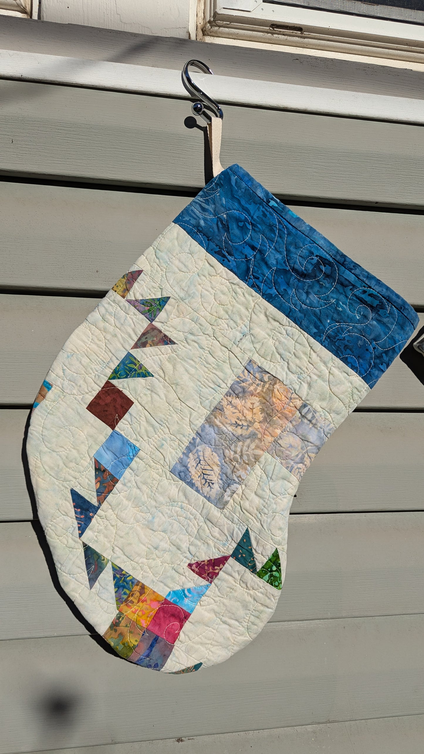 Set of Flying Geese Patchwork Quilt Stockings, Stocking Made From A Vintage Quilt