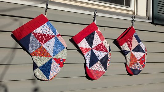 Set of Red Patchwork Quilt Stockings, Stocking Made From A Quilt