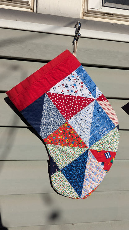 Set of Red Patchwork Quilt Stockings, Stocking Made From A Quilt