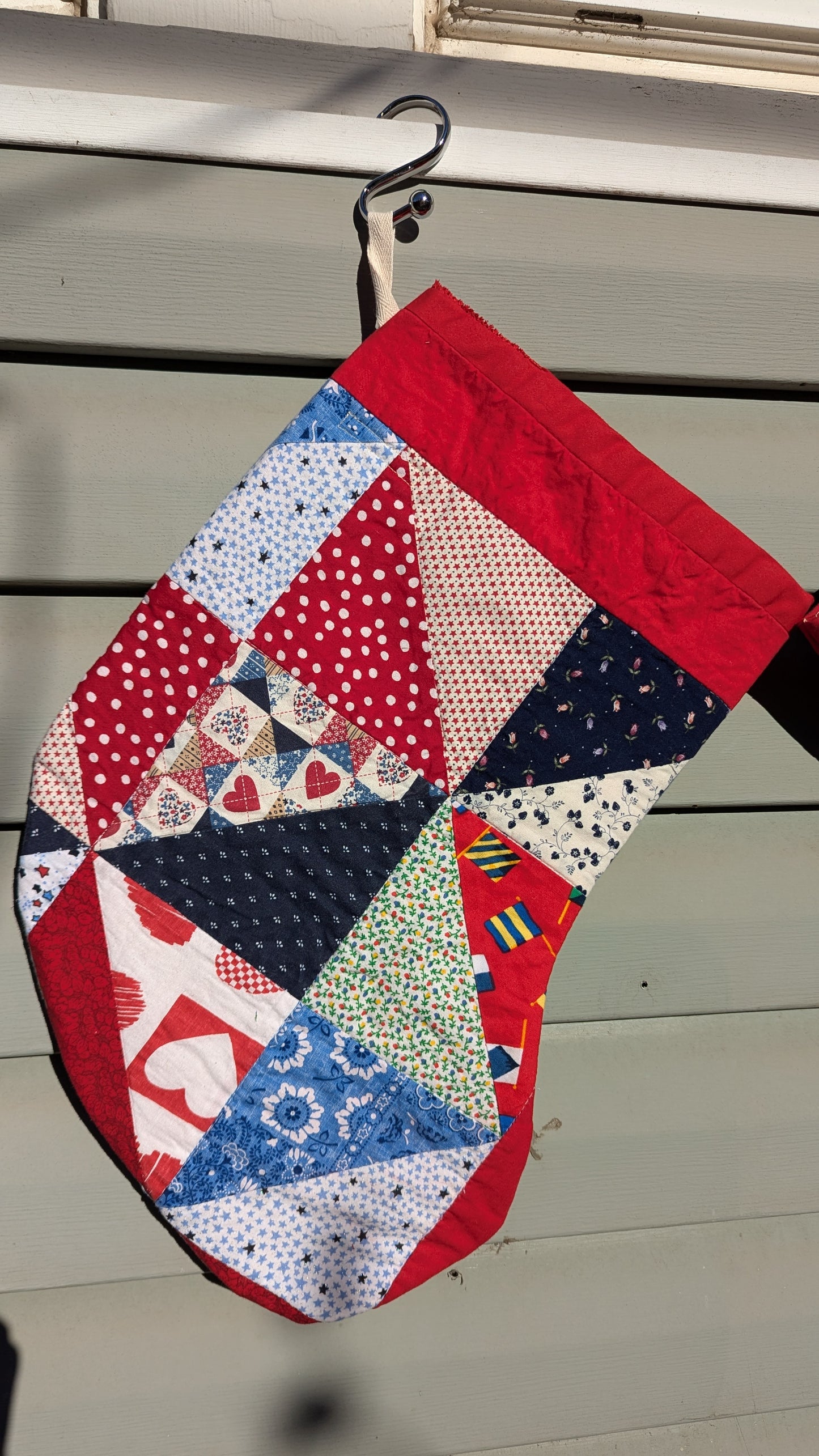 Set of Red Patchwork Quilt Stockings, Stocking Made From A Quilt