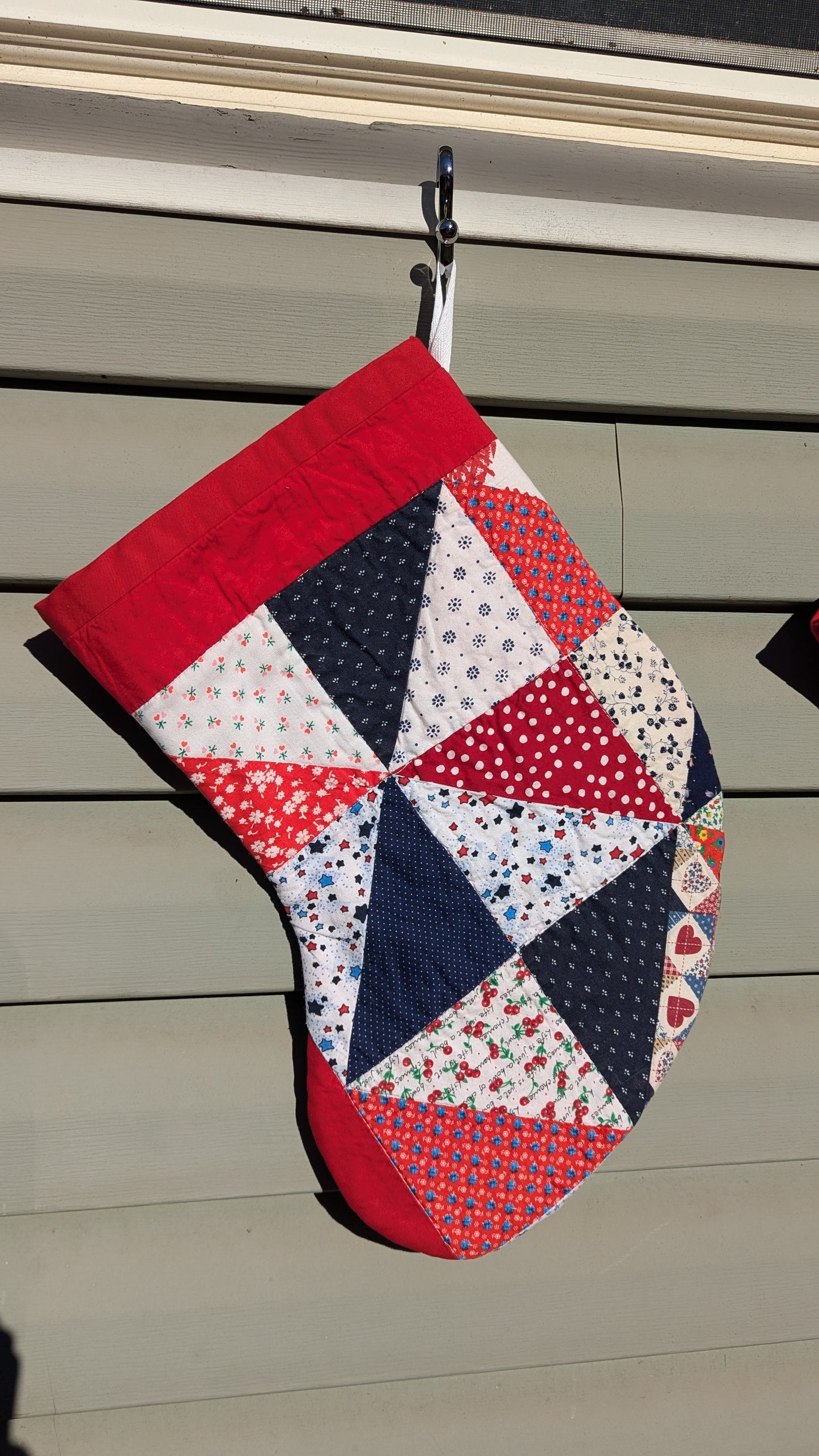 Set of Red Patchwork Quilt Stockings, Stocking Made From A Quilt