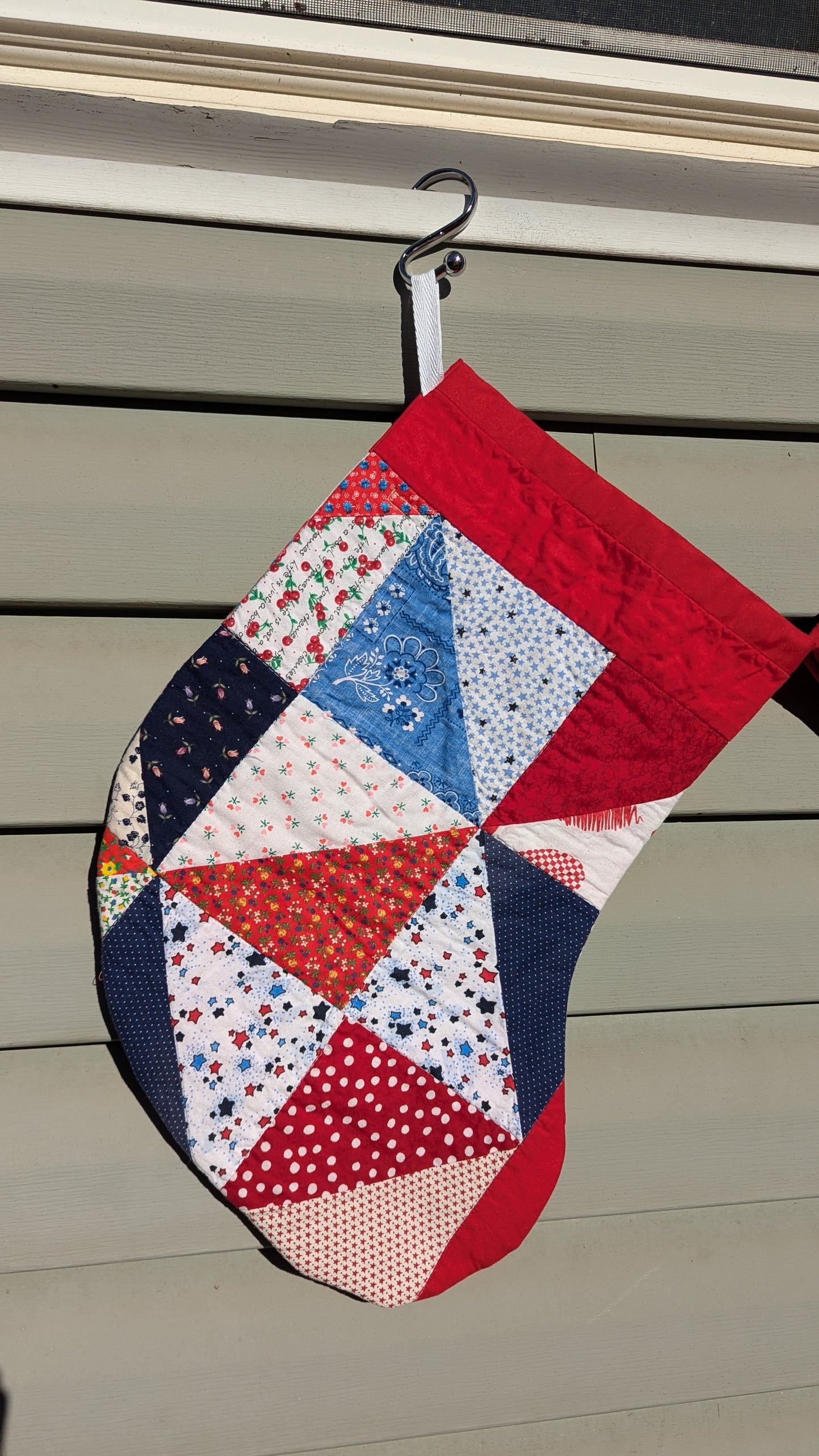 Set of Red Patchwork Quilt Stockings, Stocking Made From A Quilt