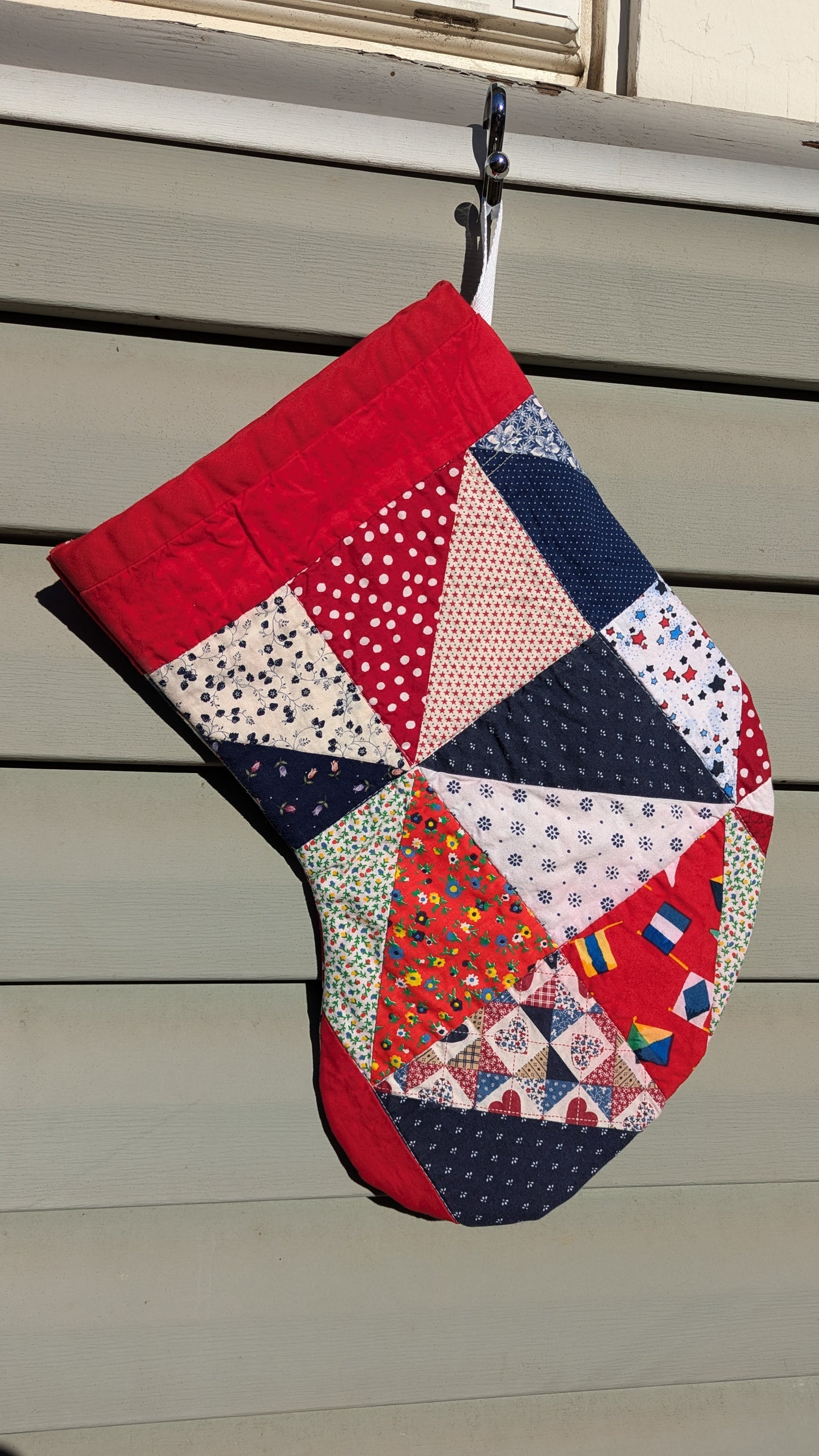 Set of Red Patchwork Quilt Stockings, Stocking Made From A Quilt