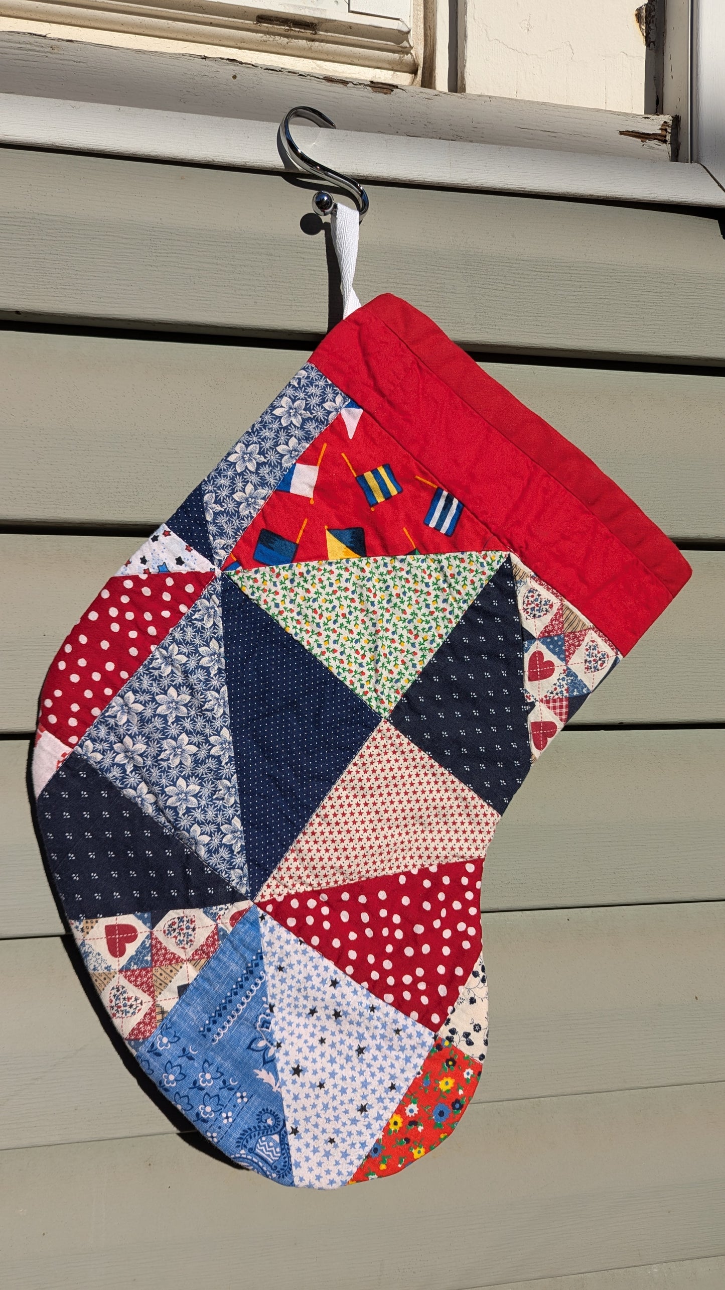 Set of Red Patchwork Quilt Stockings, Stocking Made From A Quilt