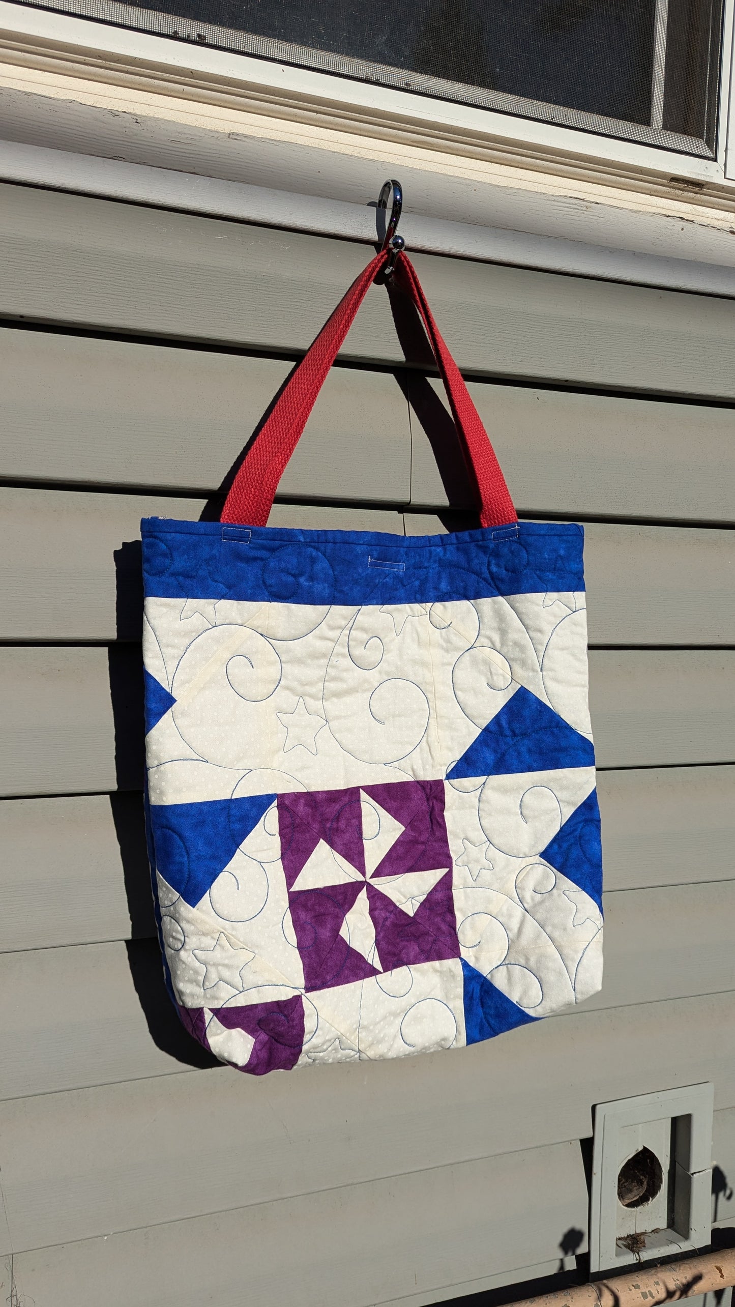 Pinwheel Quilt Tote Bag, Reusable Shopping Bag Made From A Patchwork Quilt