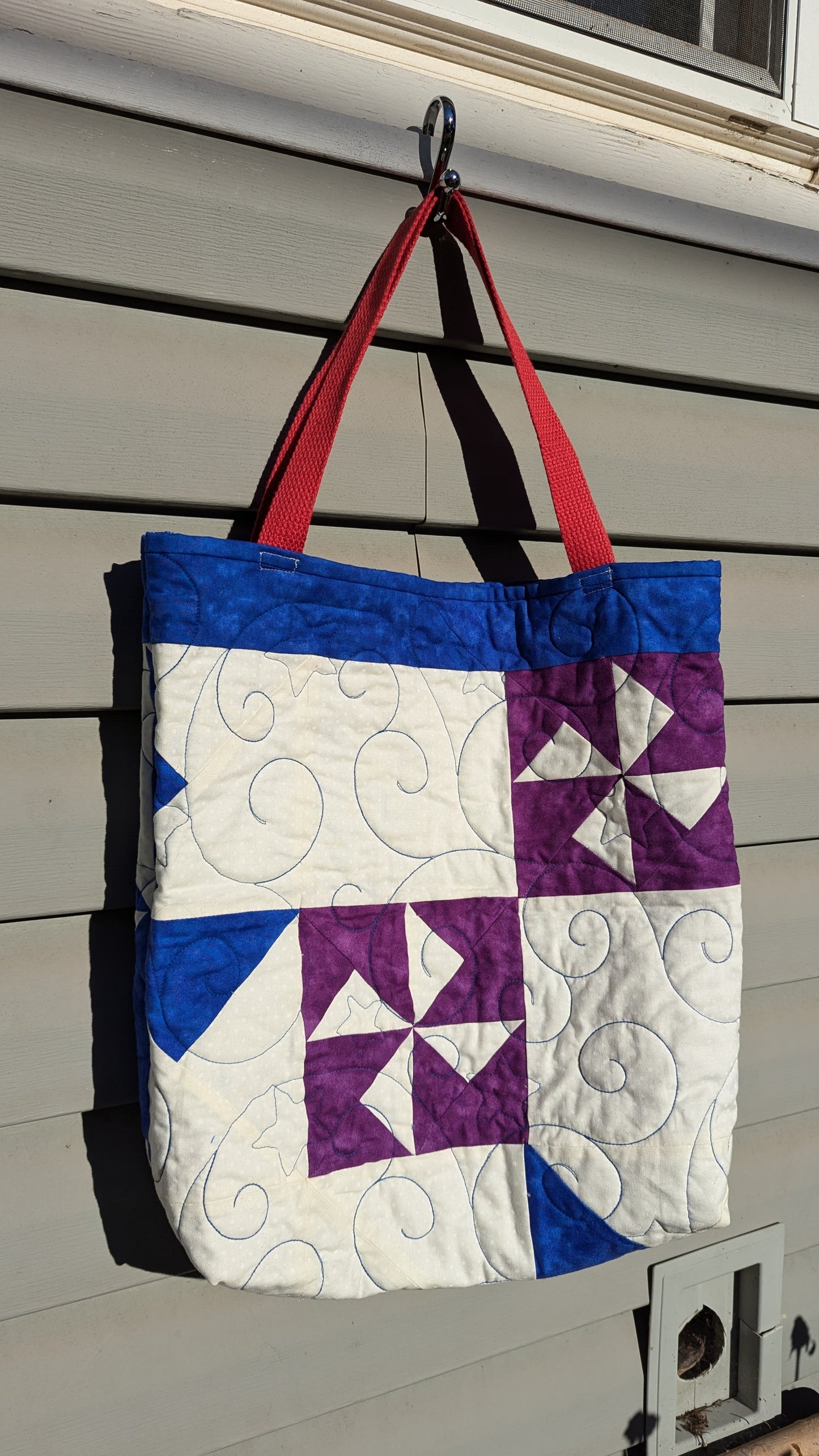 Pinwheel Quilt Tote Bag, Reusable Shopping Bag Made From A Patchwork Quilt