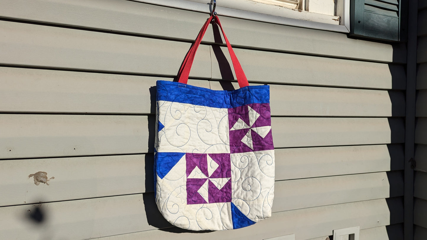 Pinwheel Quilt Tote Bag, Reusable Shopping Bag Made From A Patchwork Quilt