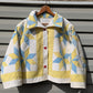 Vintage Yellow and Blue Star Quilt Coat, Jacket Made From a Patchwork Quilt