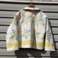 Vintage Yellow and Blue Star Quilt Coat, Jacket Made From a Patchwork Quilt