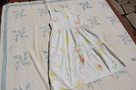 Vintage Floral Bedsheet Dress, Gathered Sleeveless Dress Made From Vintage Materials