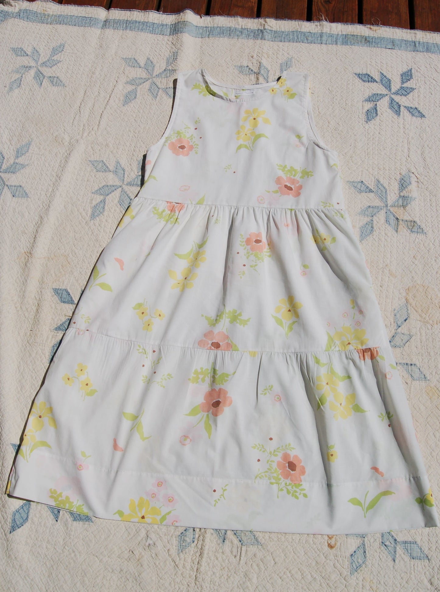 Vintage Floral Bedsheet Dress, Gathered Sleeveless Dress Made From Vintage Materials