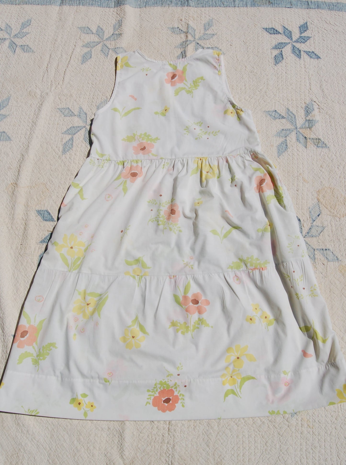 Vintage Floral Bedsheet Dress, Gathered Sleeveless Dress Made From Vintage Materials