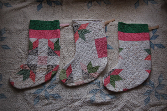 Pink and Green Vintage Quilt Stockings