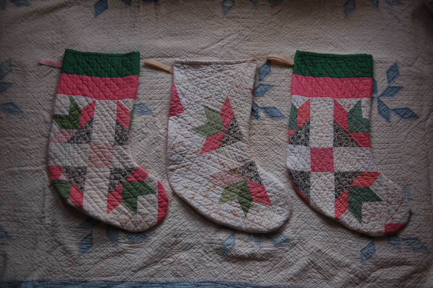 Pink and Green Vintage Quilt Stockings