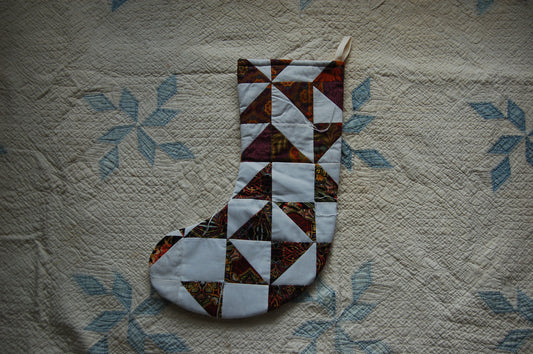 Brown White Vintage Quilt Stocking