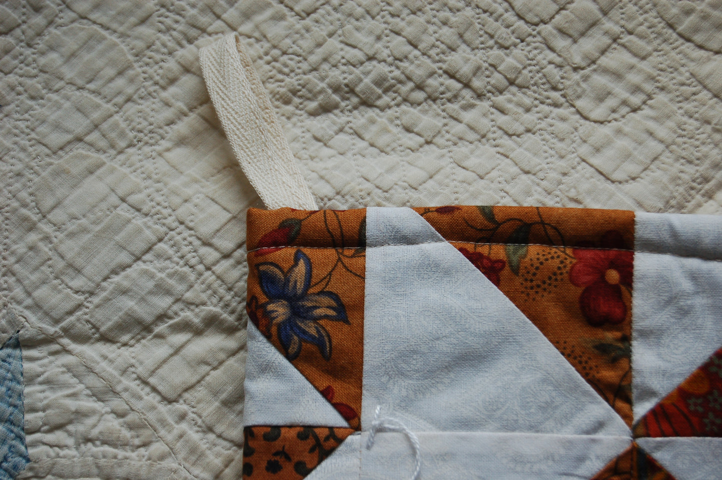 Brown White Vintage Quilt Stocking