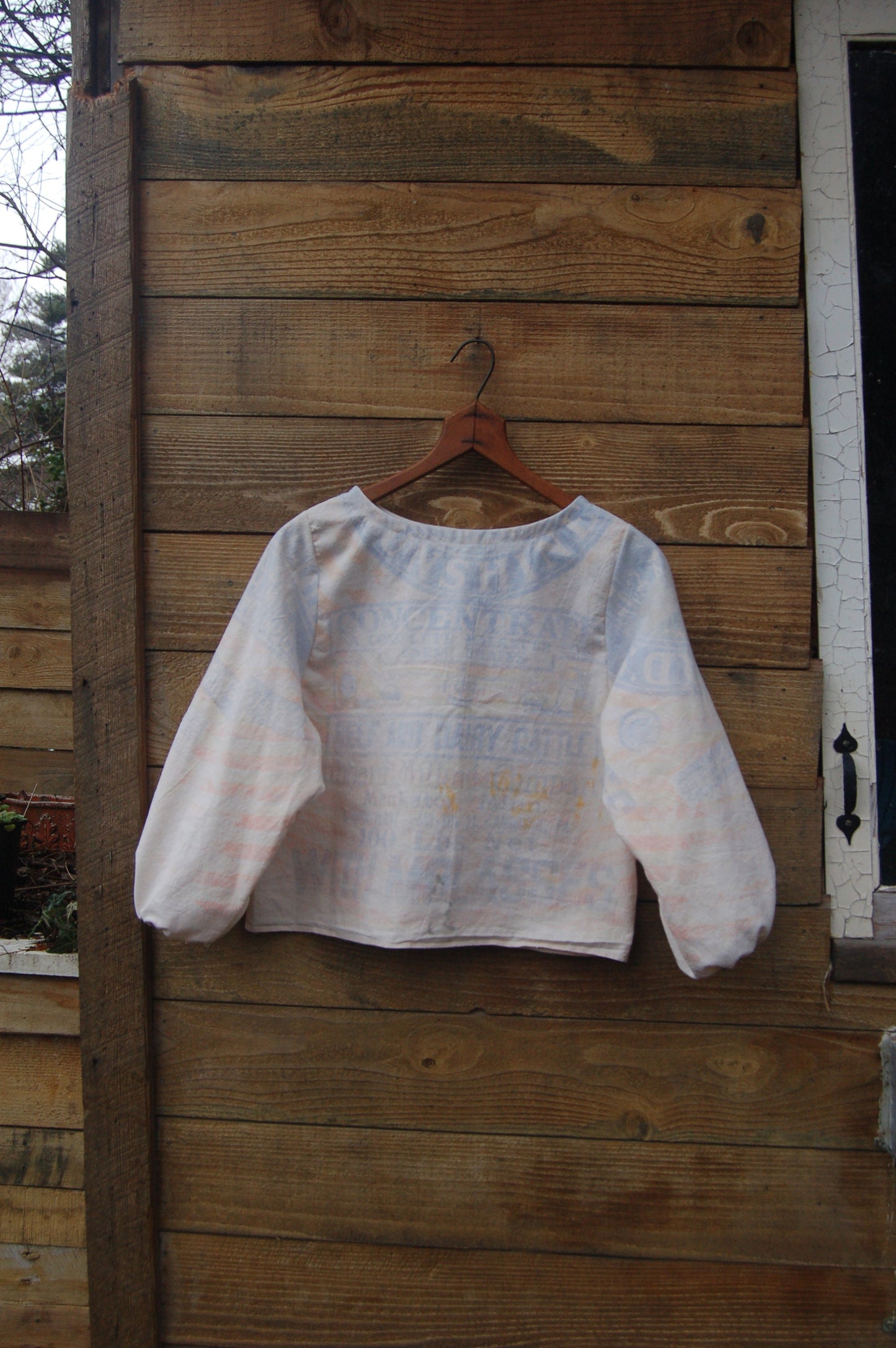 Vintage Feedsack Puff Sleeve Blouse, Long Sleeve Shirt Made From Cotton Feedsack Fabric