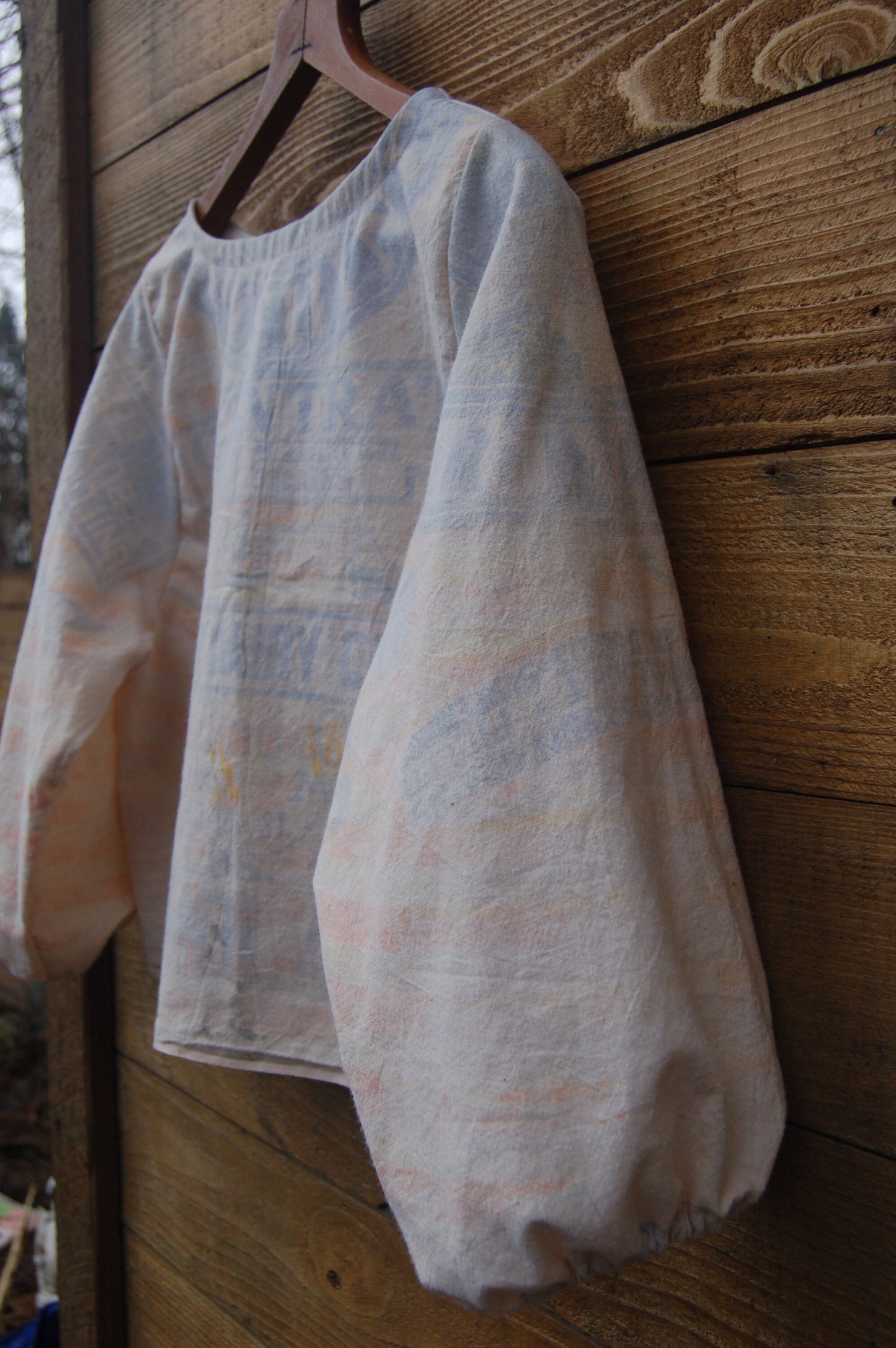 Vintage Feedsack Puff Sleeve Blouse, Long Sleeve Shirt Made From Cotton Feedsack Fabric